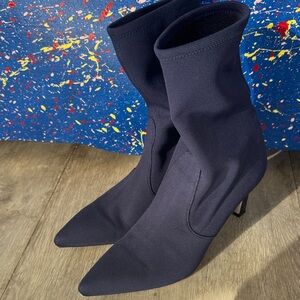 Stuart Weitzman Navy Heeled Sock Boots